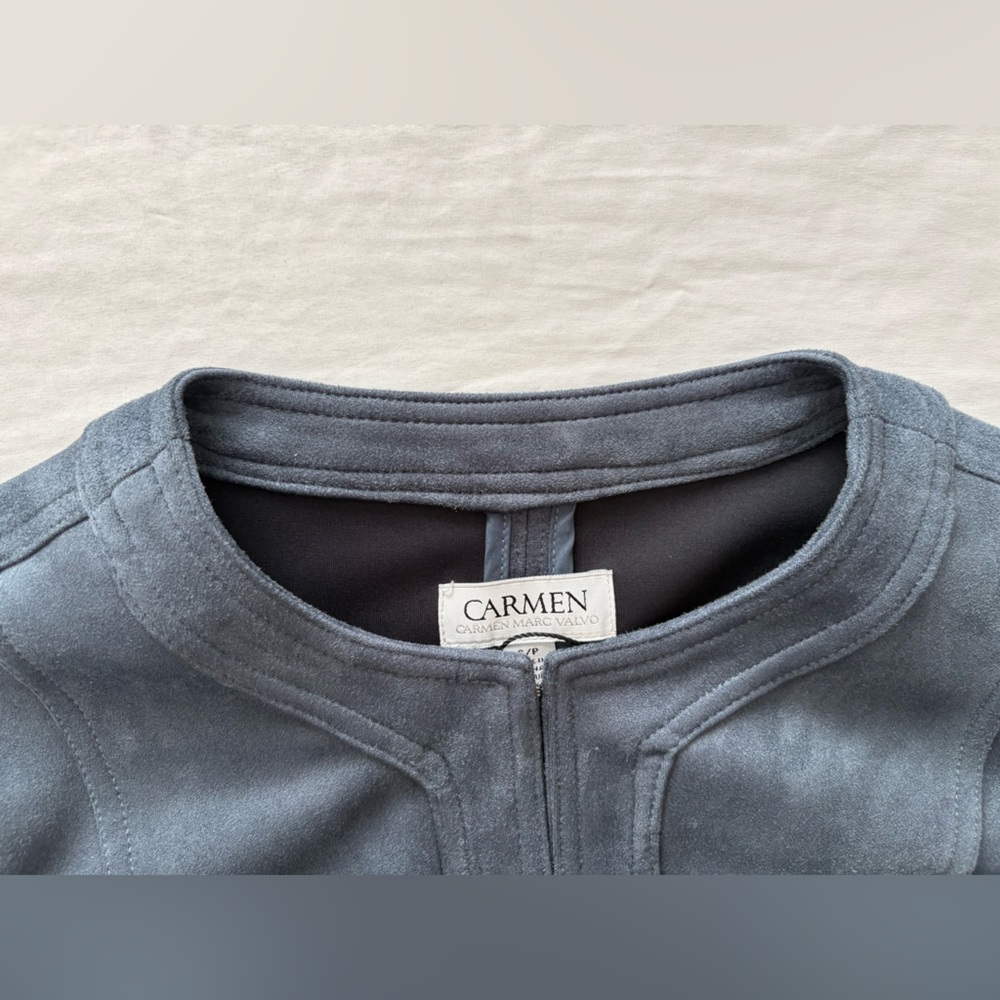 NWOT-Carmen Marc Valvo Faux Suede Women's Slate Blue Pocket Jacket - Picture 5 of 13